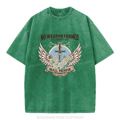 No Weapen Formed Against Me Christian Washed T-Shirt