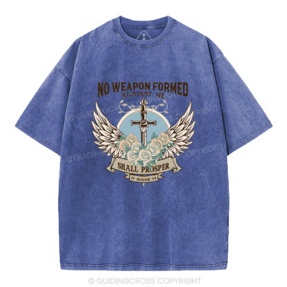 No Weapen Formed Against Me Christian Washed T-Shirt