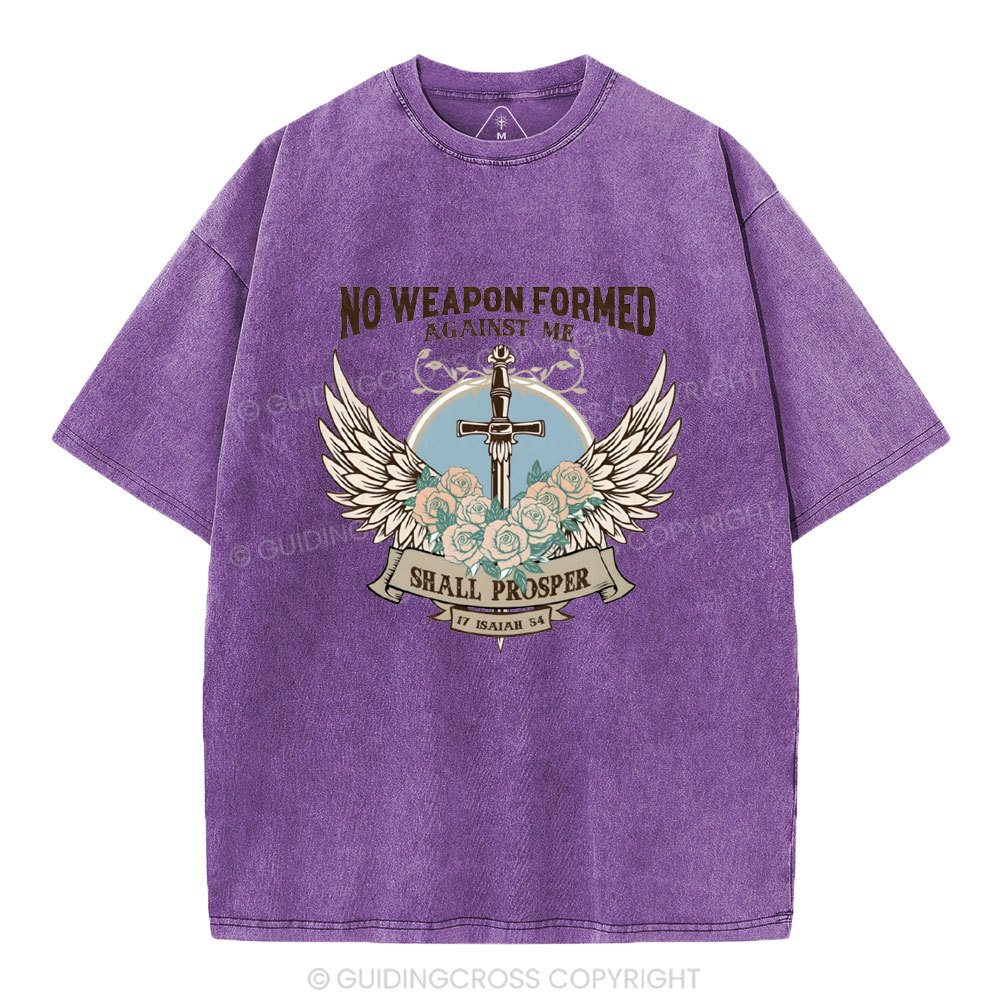 No Weapen Formed Against Me Christian Washed T-Shirt