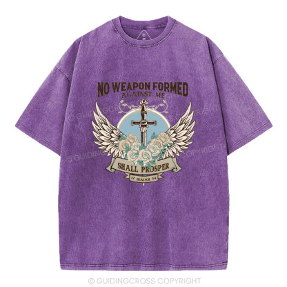 No Weapen Formed Against Me Christian Washed T-Shirt