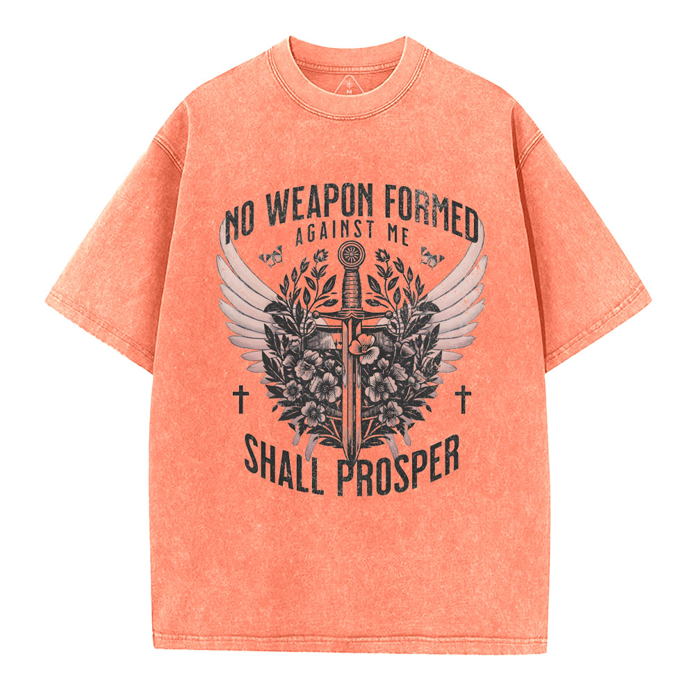 No Weapen Formed Against Me Christian Washed T-Shirt