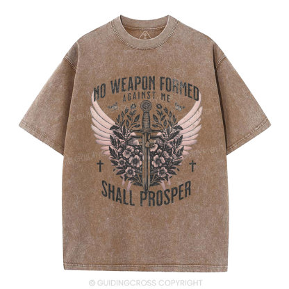 No Weapen Formed Against Me Christian Washed T-Shirt