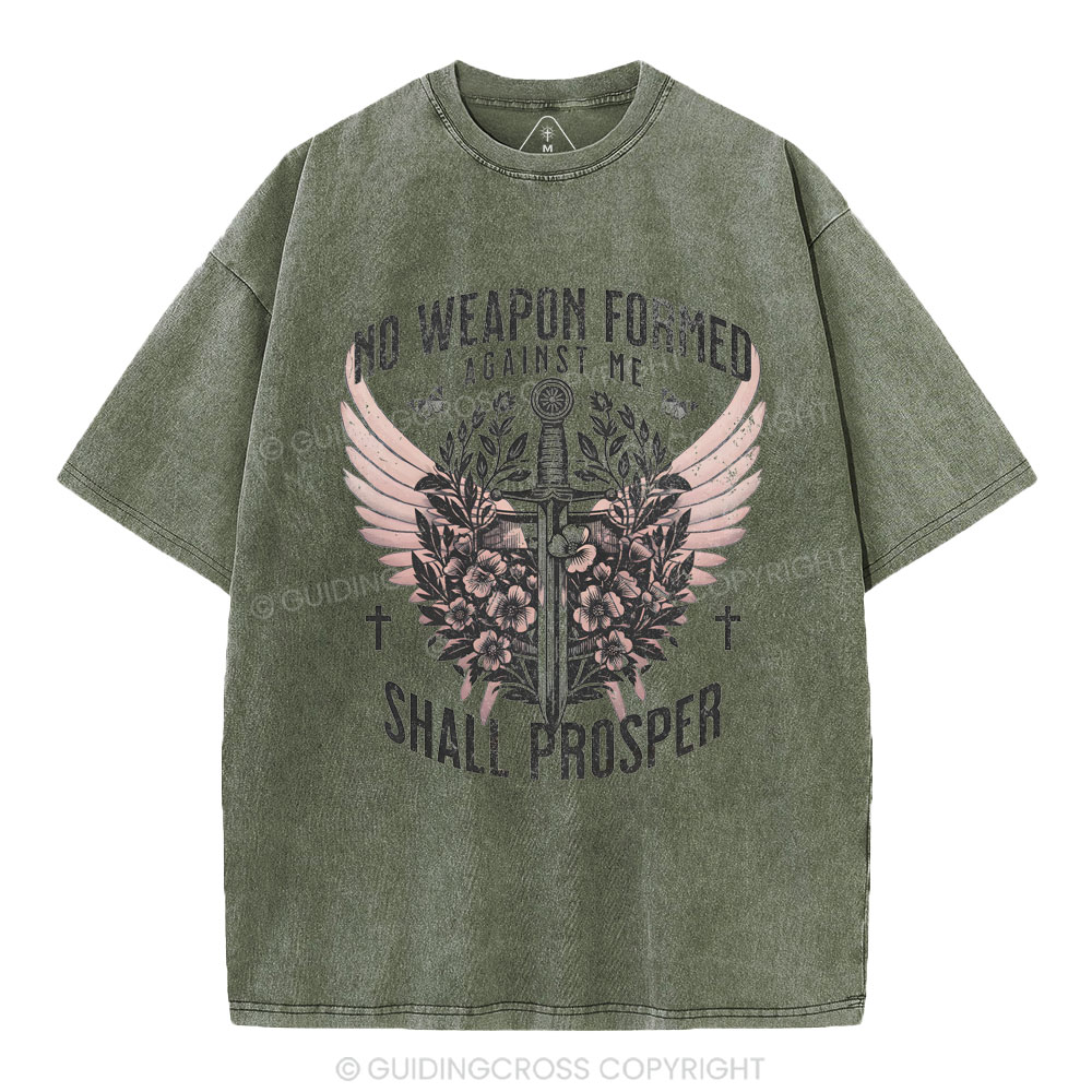 No Weapen Formed Against Me Christian Washed T-Shirt