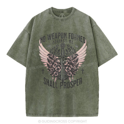 No Weapen Formed Against Me Christian Washed T-Shirt
