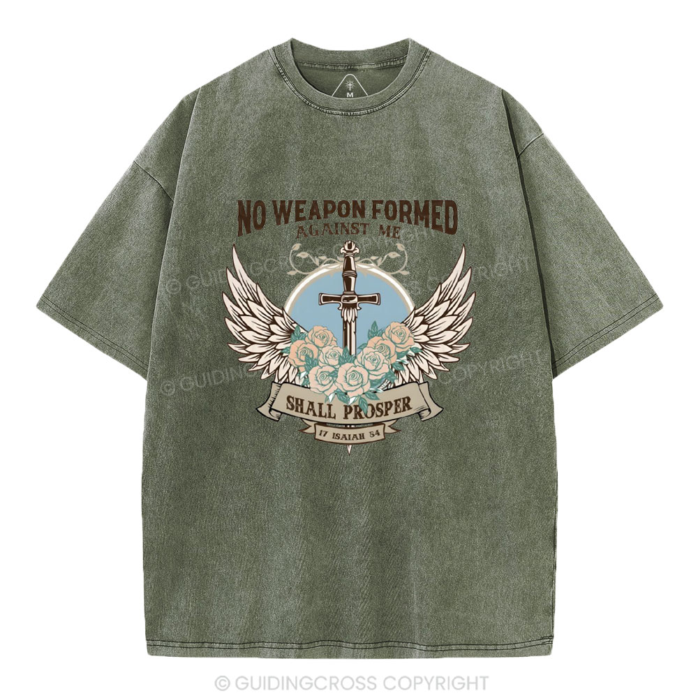 No Weapen Formed Against Me Christian Washed T-Shirt