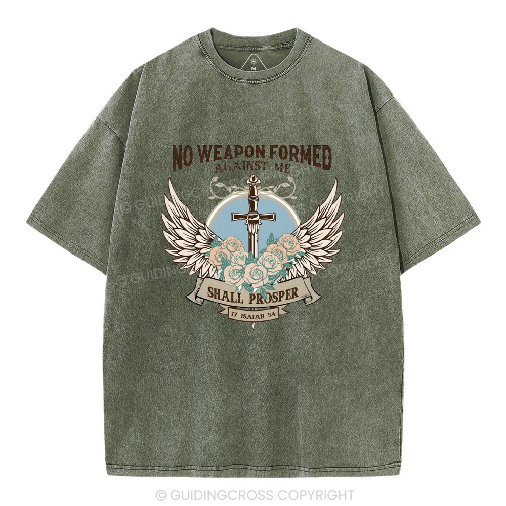 No Weapen Formed Against Me Christian Washed T-Shirt