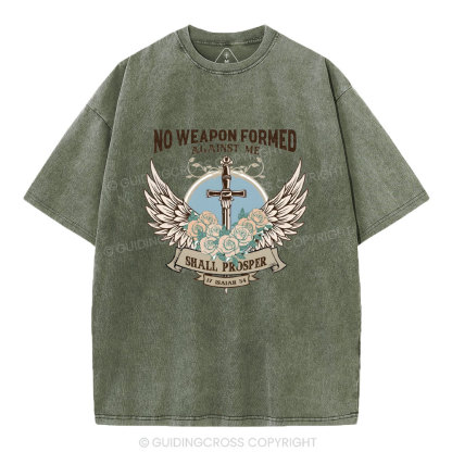 No Weapen Formed Against Me Christian Washed T-Shirt