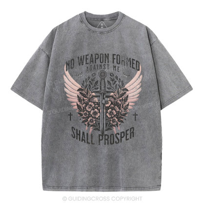 No Weapen Formed Against Me Christian Washed T-Shirt