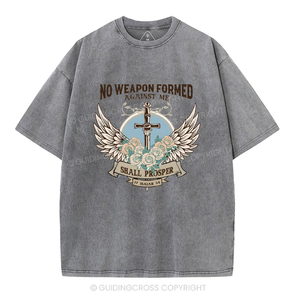 No Weapen Formed Against Me Christian Washed T-Shirt