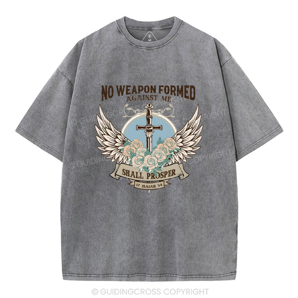 No Weapen Formed Against Me Christian Washed T-Shirt