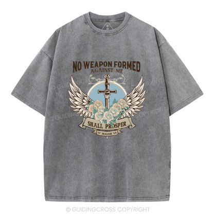No Weapen Formed Against Me Christian Washed T-Shirt