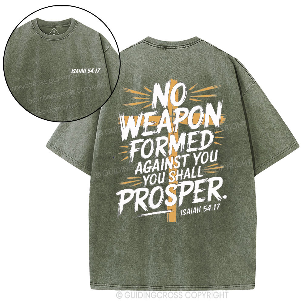 No Weapen Formed Against You Christian Washed T-Shirt