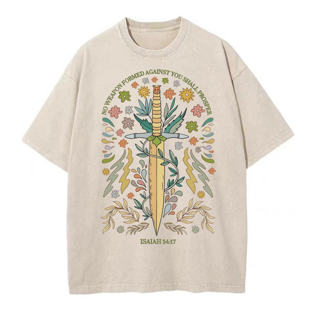 No Weapen Formed Against You Shall Prosper Christian Washed T-Shirt