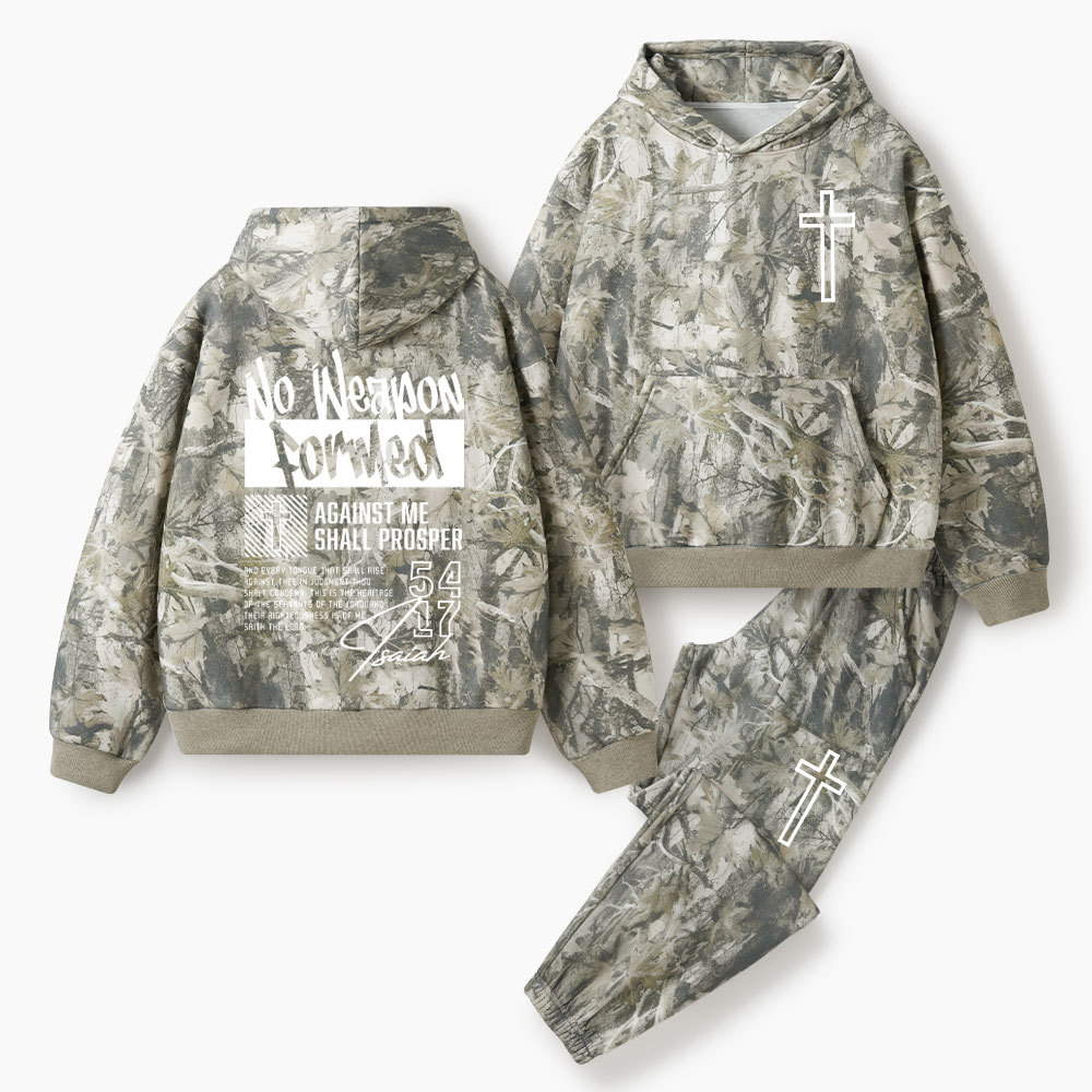 No Weapon Formed Christian Camo Fleece Hoodie Set