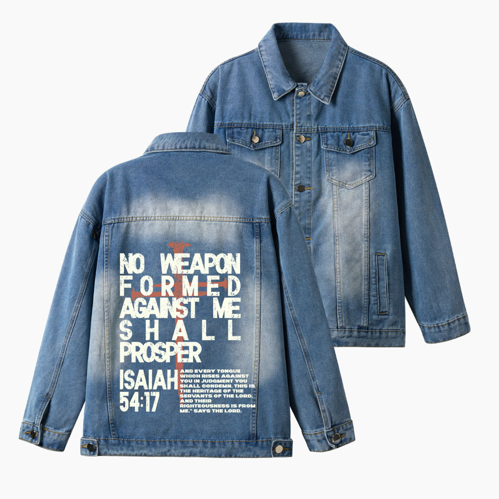 No Weapon Formed Christian Denim Jacket