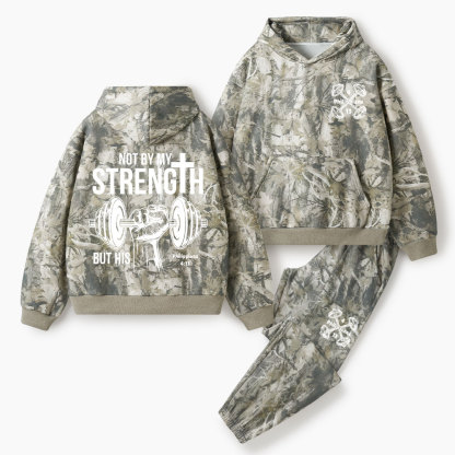 Not By My Strength But His Christian Camo Fleece Hoodie Set