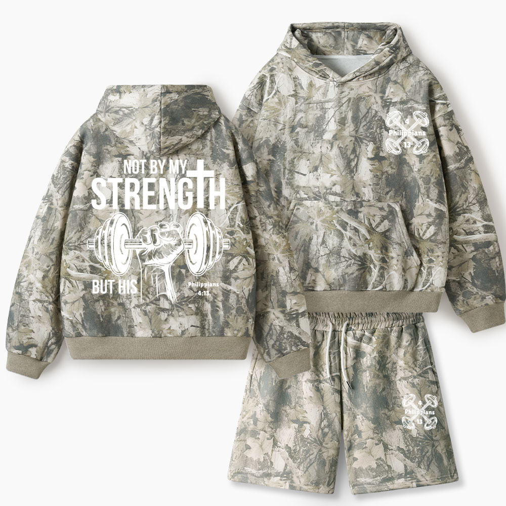 Not By My Strength But His Christian Camo Fleece Hoodie Set