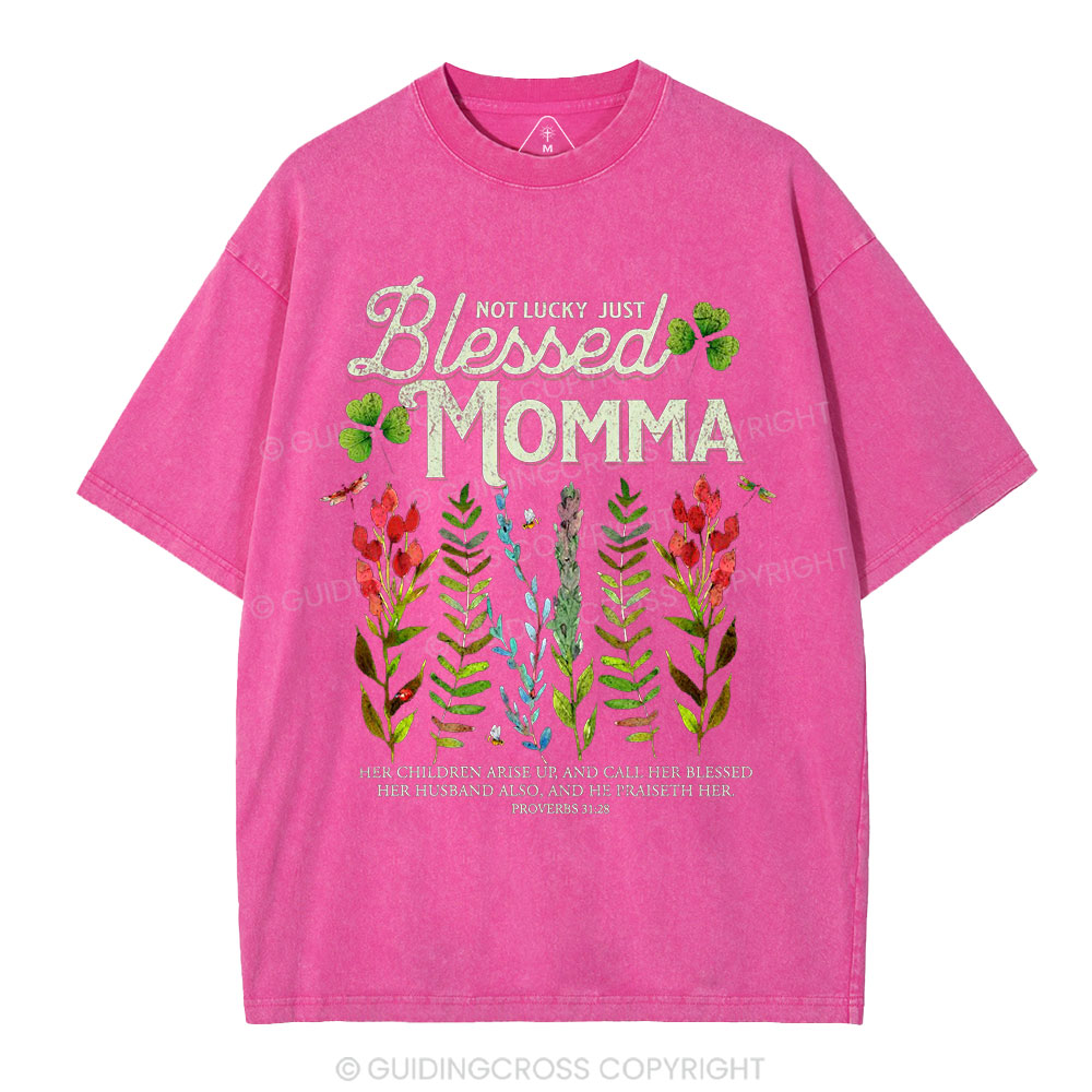 Not Luck Just Blessed Momma Christian Washed T-Shirt