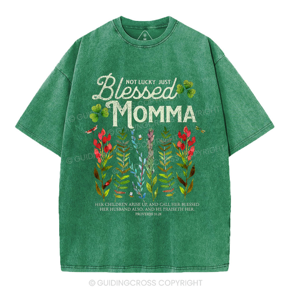 Not Luck Just Blessed Momma Christian Washed T-Shirt