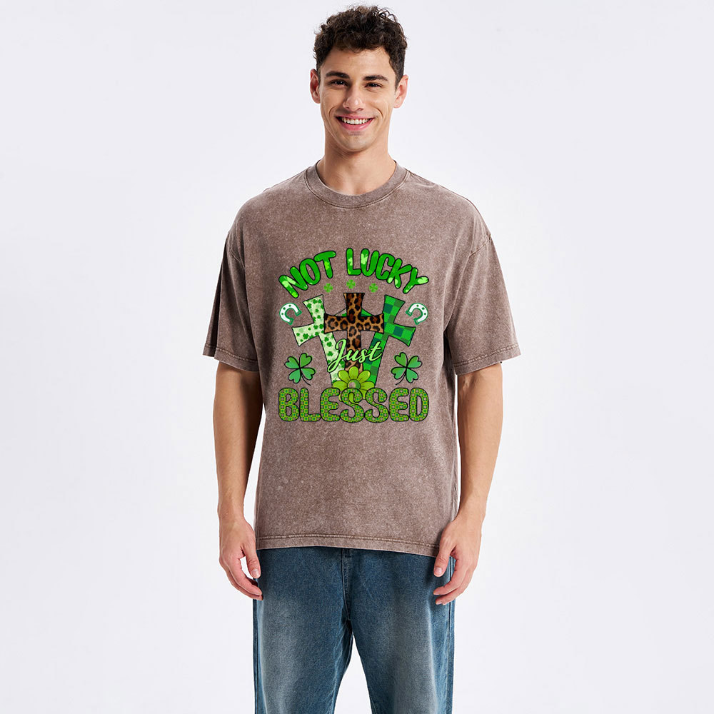 Not Lucky Just Bleessed Christian Washed T-Shirt