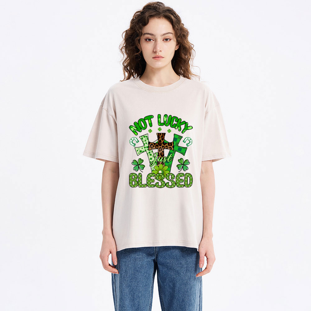 Not Lucky Just Bleessed Christian Washed T-Shirt