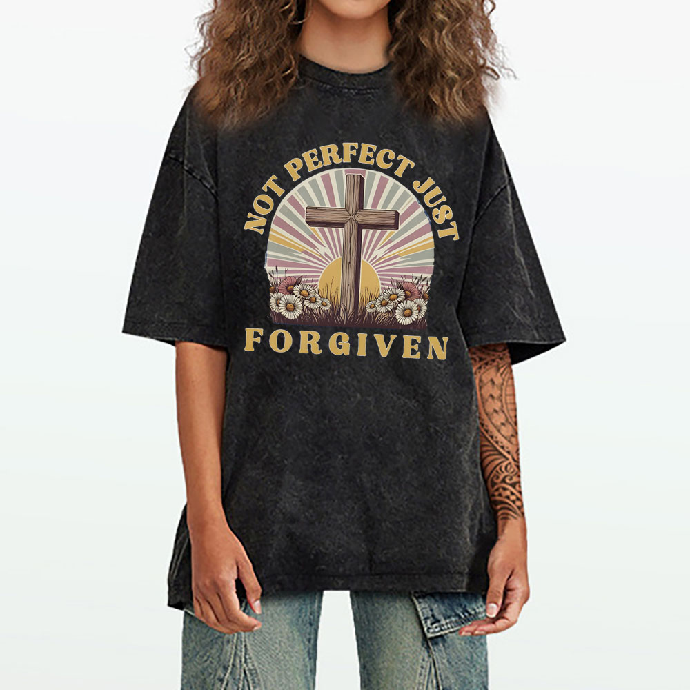 Not Perfect Just Forgiven Christian Washed T-Shirt
