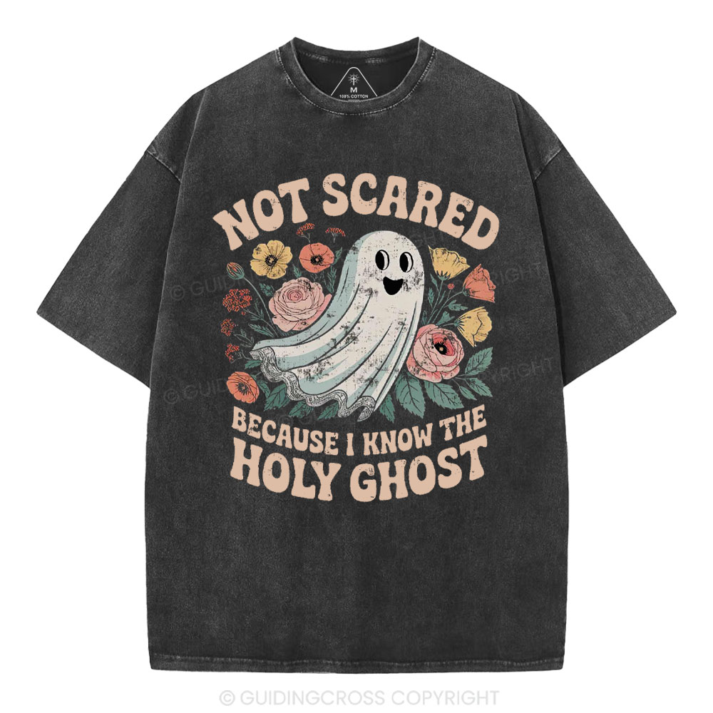 Not Scared Because I Know The Holy Chost Christian Washed T-Shirt
