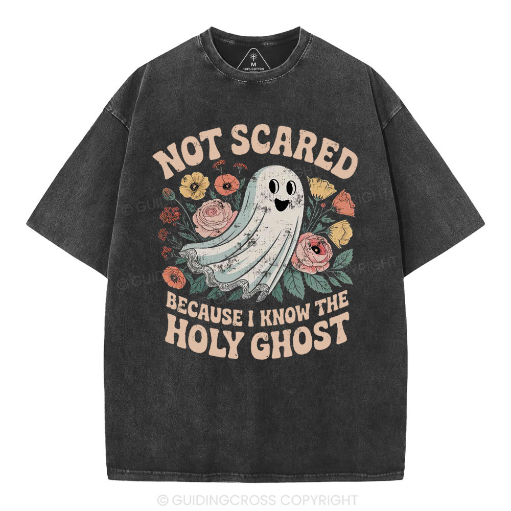 Not Scared Because I Know The Holy Chost Christian Washed T-Shirt