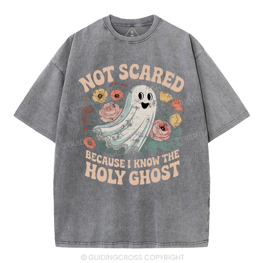 Not Scared Because I Know The Holy Chost Christian Washed T-Shirt