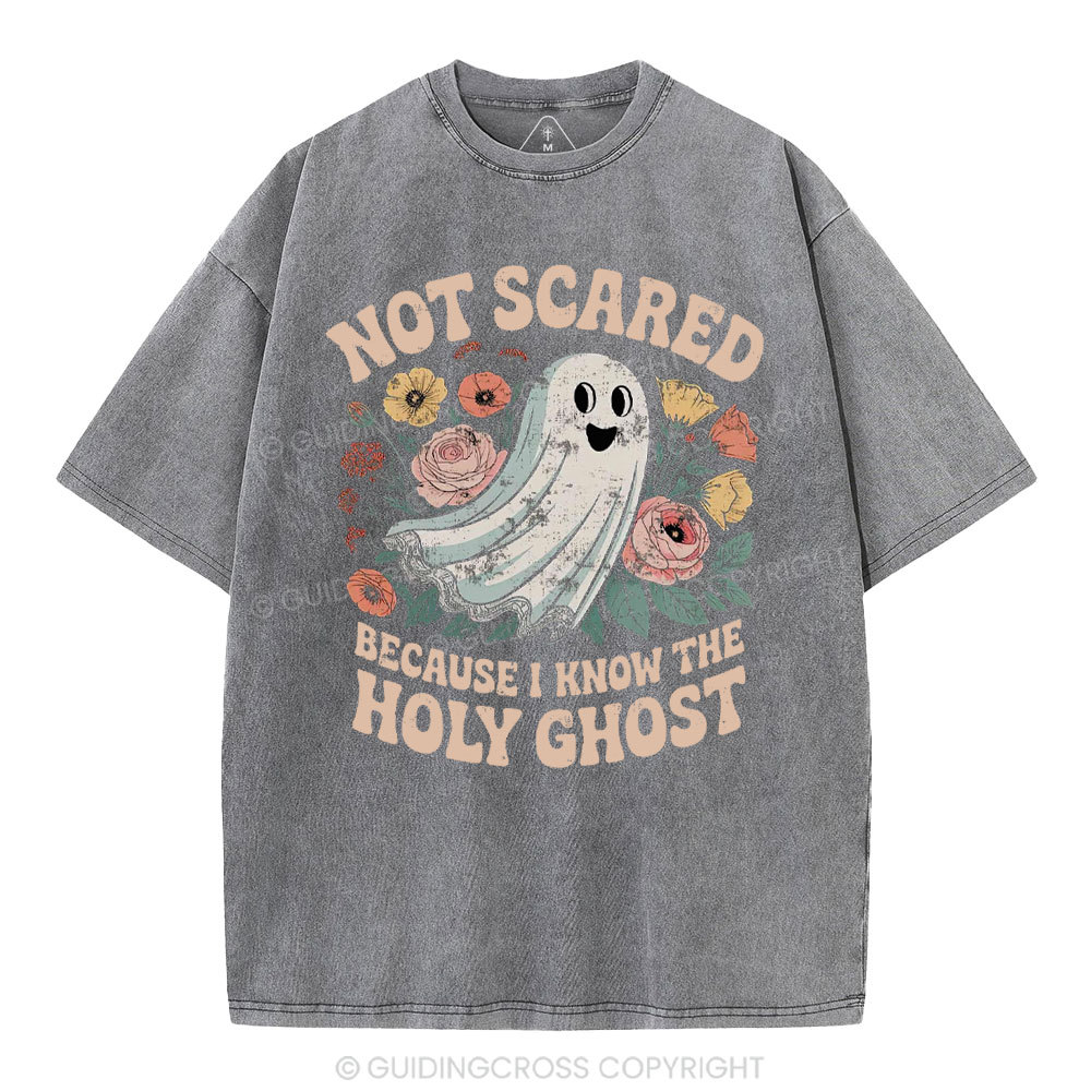 Not Scared Because I Know The Holy Chost Christian Washed T-Shirt