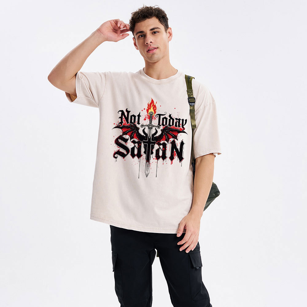 Not Today Satan Christian Washed T-Shirt