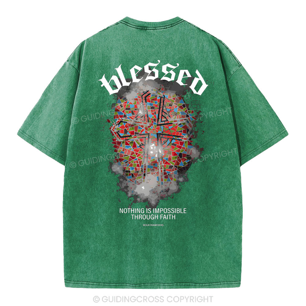 Nothing Is Impossible Through Faith Christian Washed T-Shirt