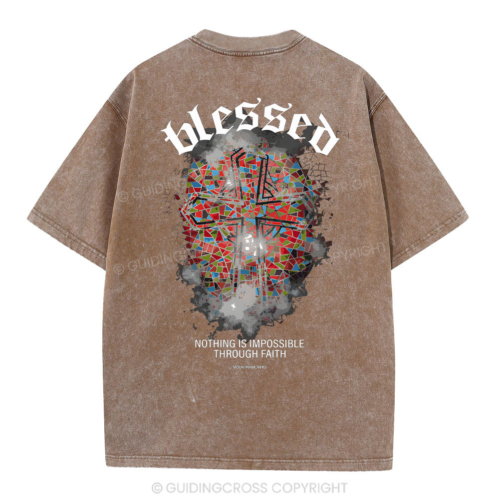 Nothing Is Impossible Through Faith Christian Washed T-Shirt