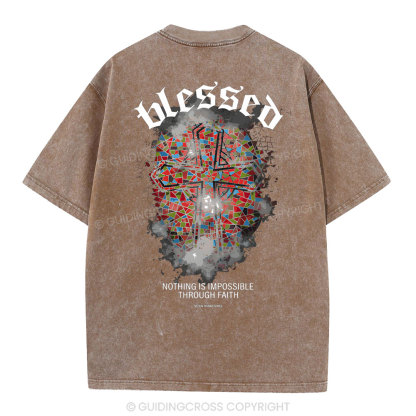 Nothing Is Impossible Through Faith Christian Washed T-Shirt