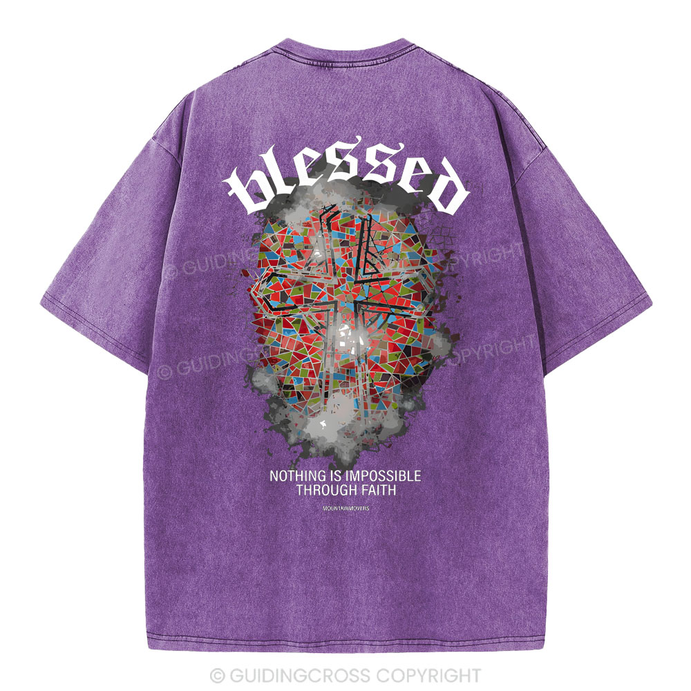 Nothing Is Impossible Through Faith Christian Washed T-Shirt