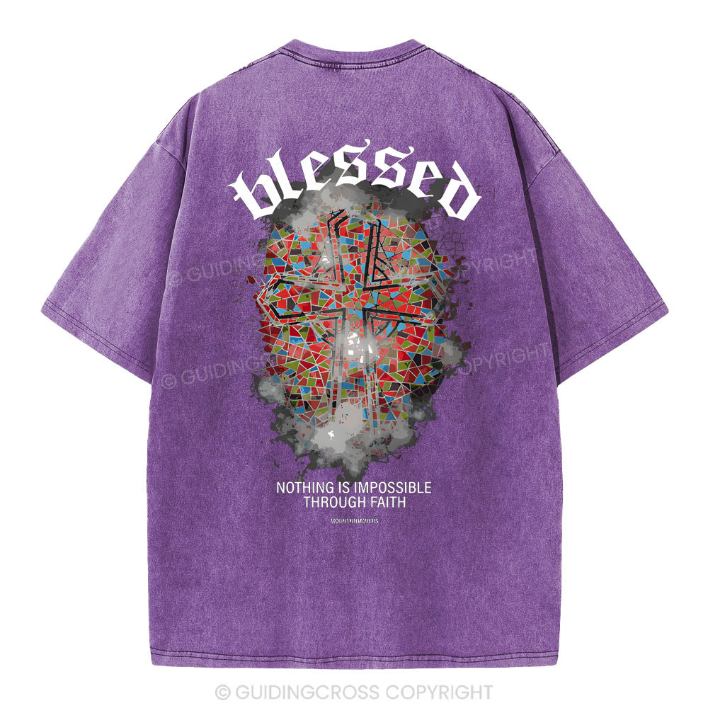 Nothing Is Impossible Through Faith Christian Washed T-Shirt