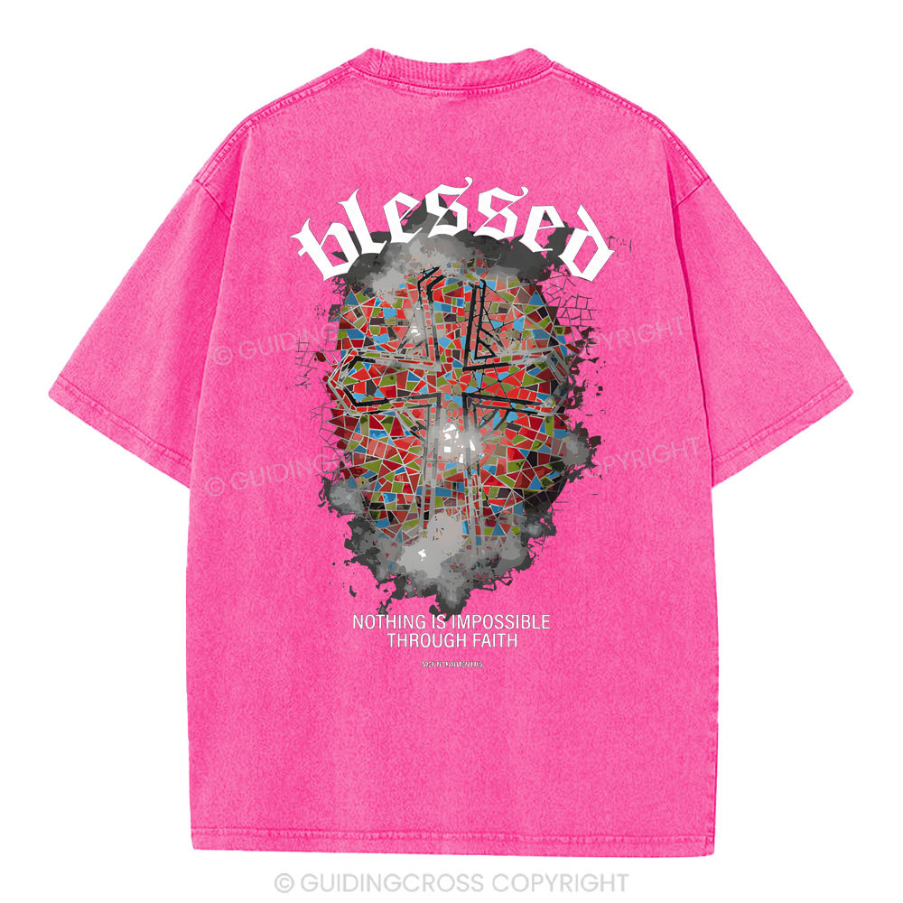 Nothing Is Impossible Through Faith Christian Washed T-Shirt