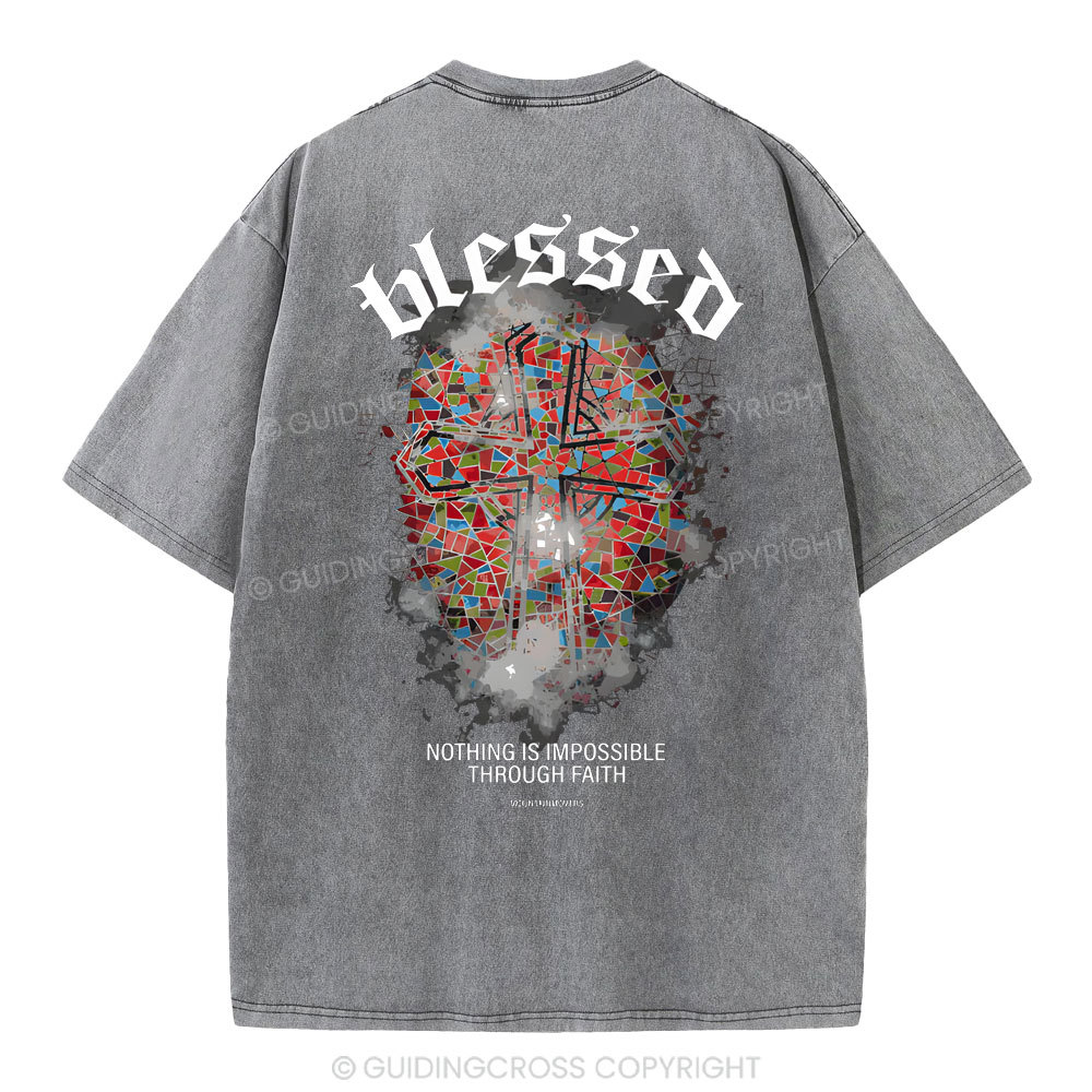 Nothing Is Impossible Through Faith Christian Washed T-Shirt