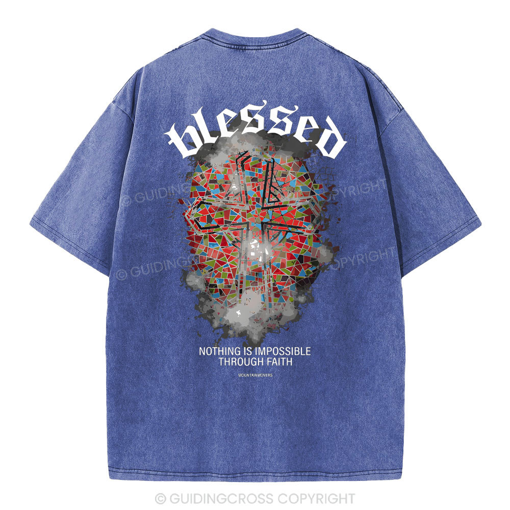 Nothing Is Impossible Through Faith Christian Washed T-Shirt