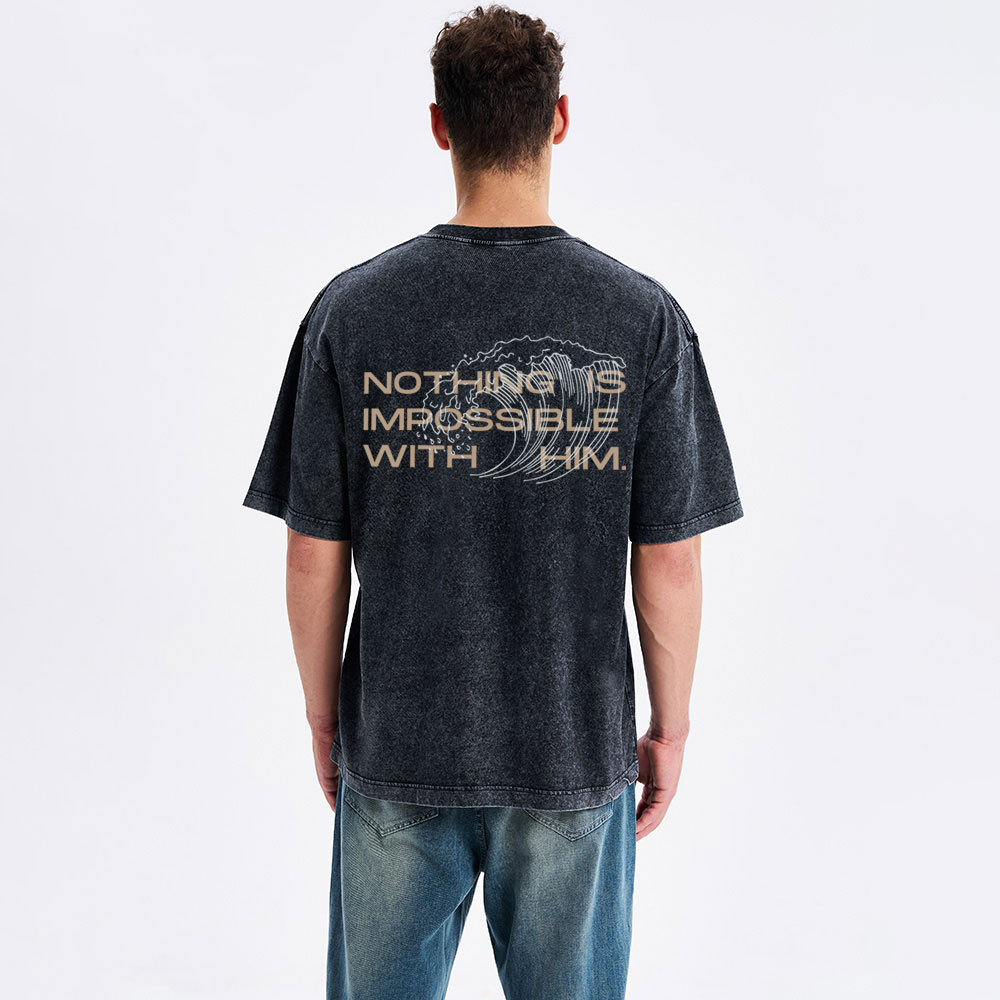 Nothing Is Impossible With Him Christian Washed T-Shirt