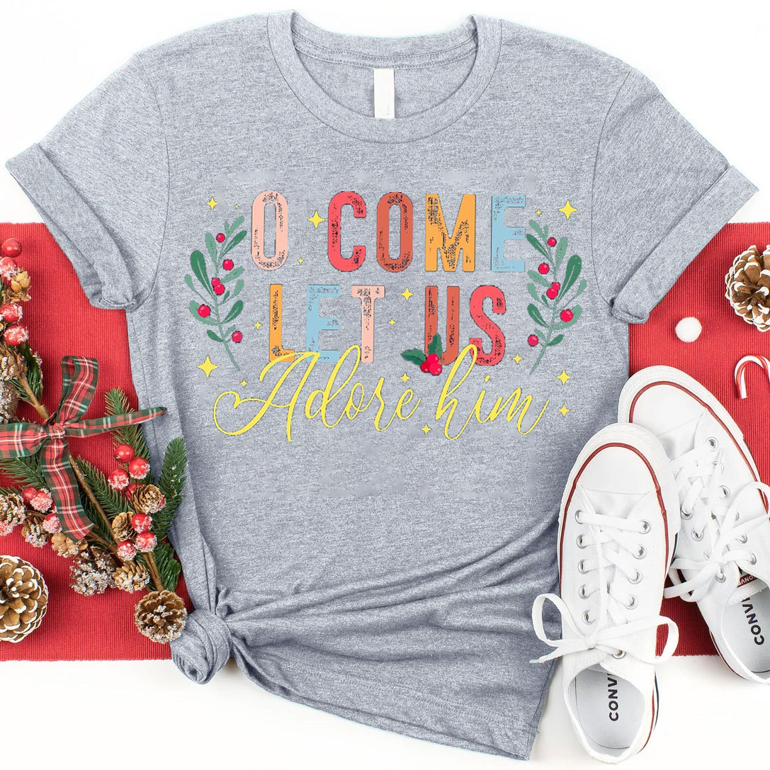 O Come Let Adore Him Christian Christmas T-Shirt