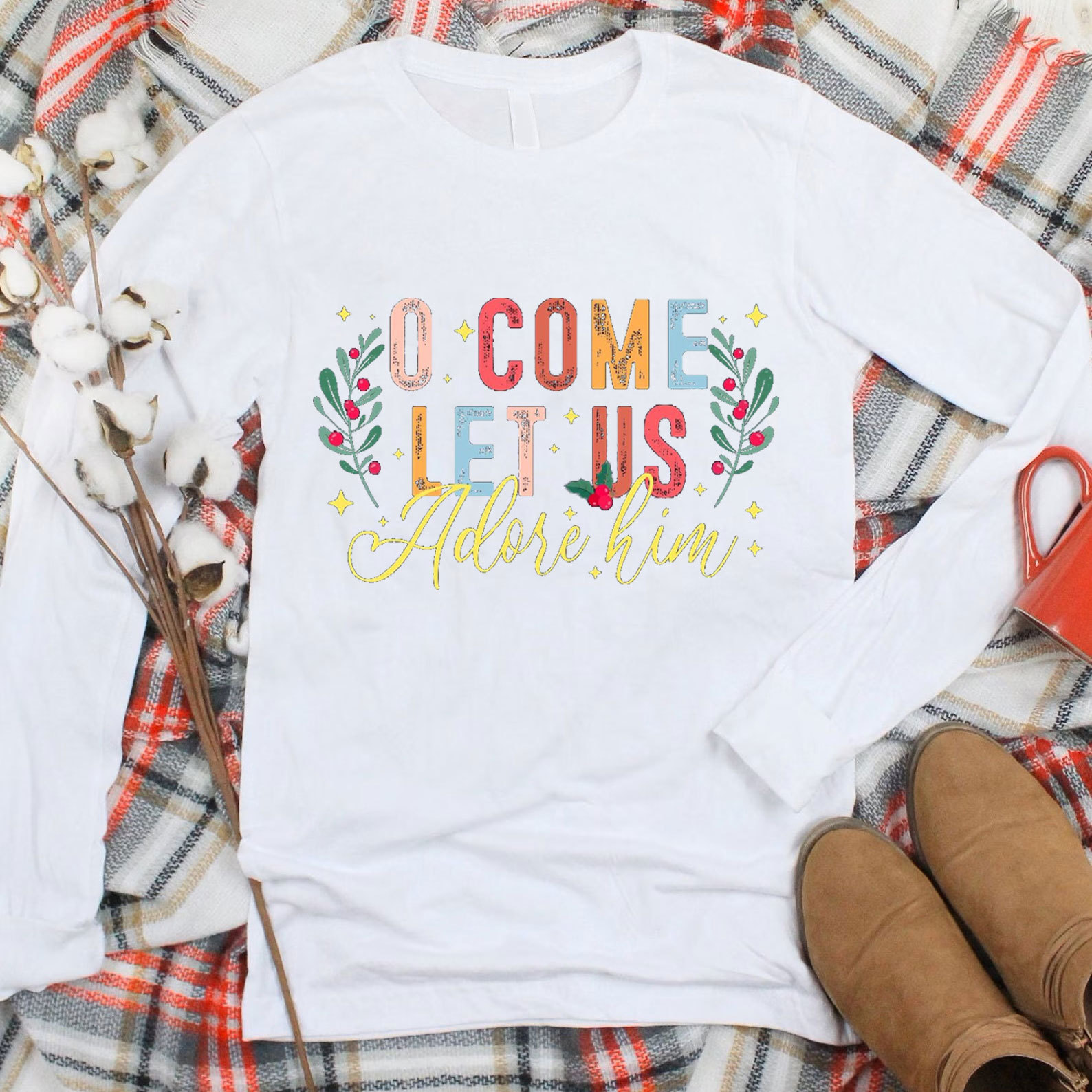 O Come Let Adore Him Christian Christmas T-Shirt