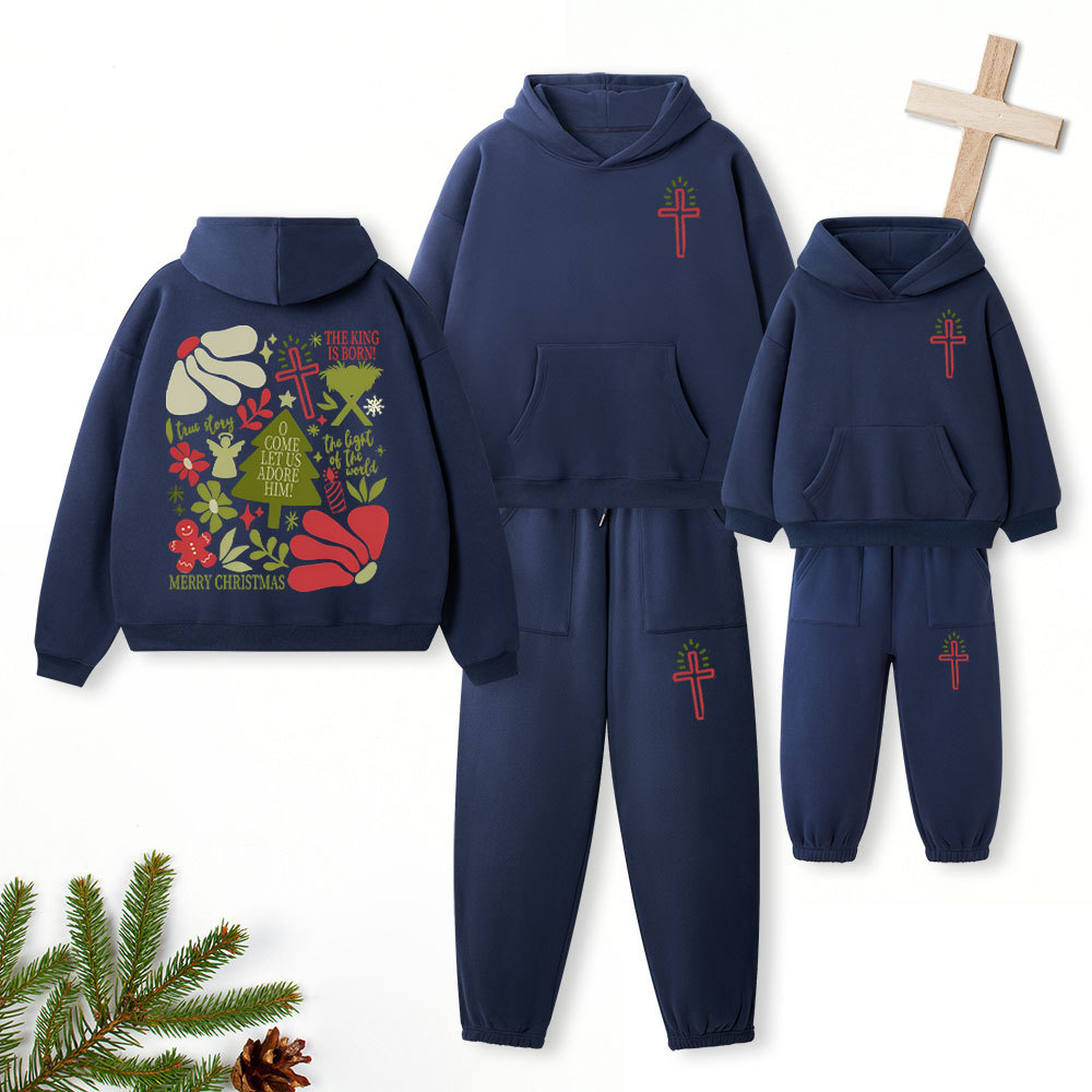 O Come Let Adore Him Christian Premium Matching Fleece Hoodie Set