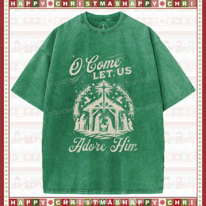 O Come Let Us Adore Him Chrisitian Christmas Washed T-Shirt