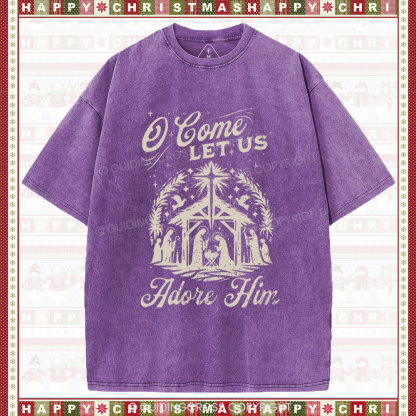O Come Let Us Adore Him Chrisitian Christmas Washed T-Shirt