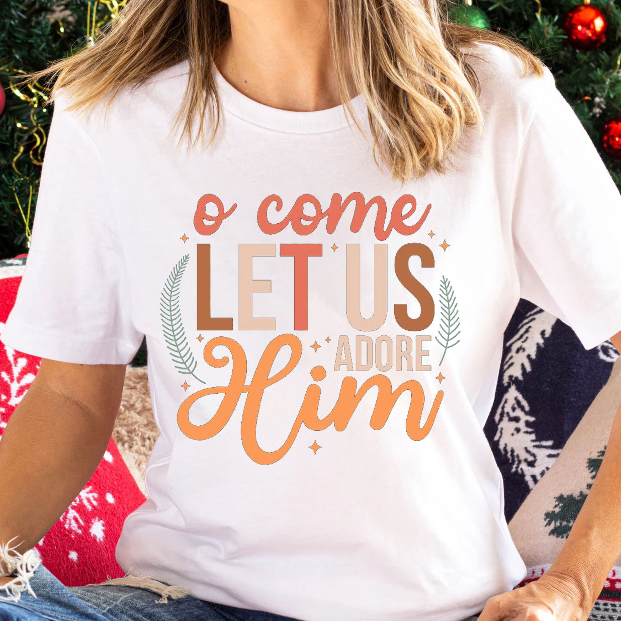 O Come Let Us Adore Him Christian Christmas T-Shirt
