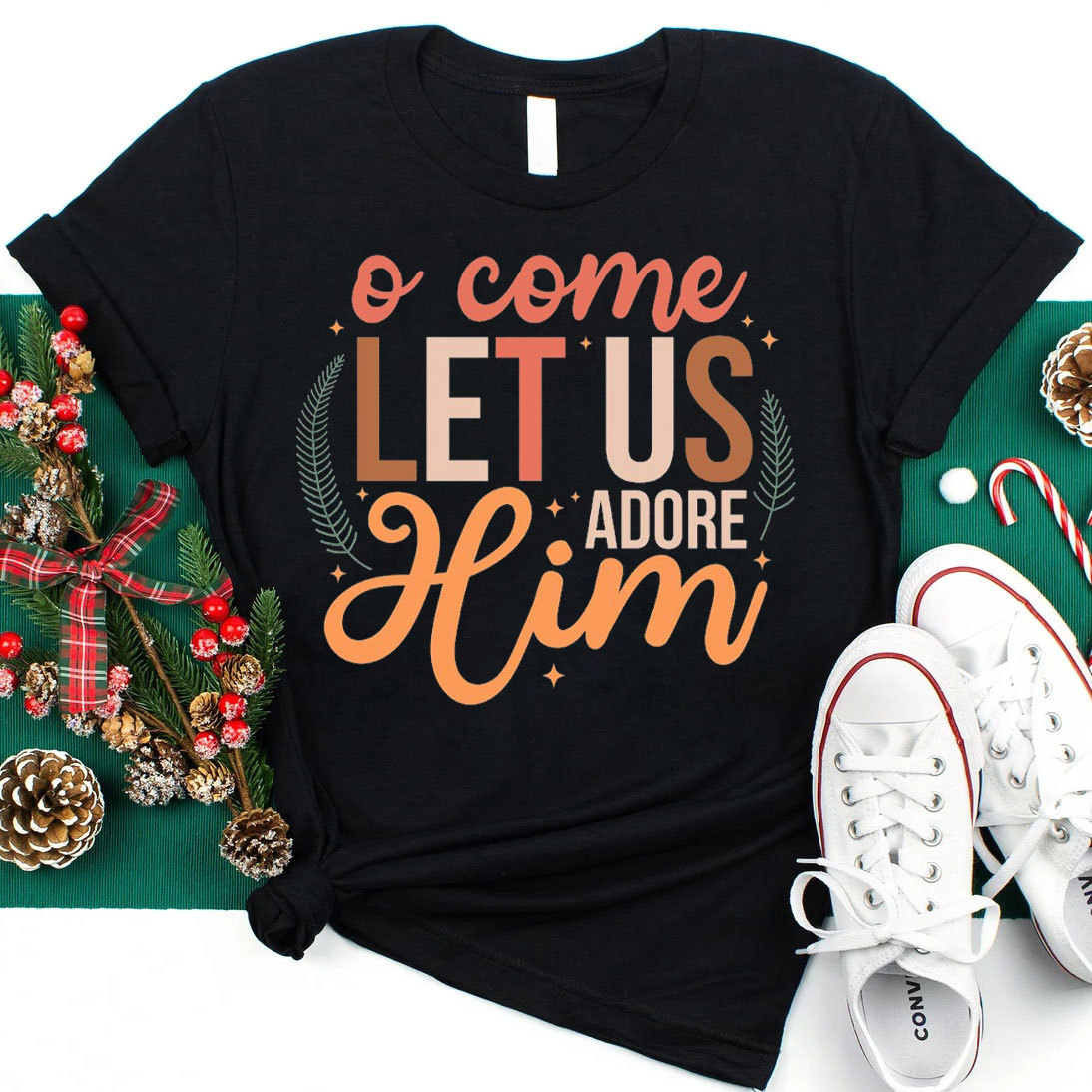 O Come Let Us Adore Him Christian Christmas T-Shirt