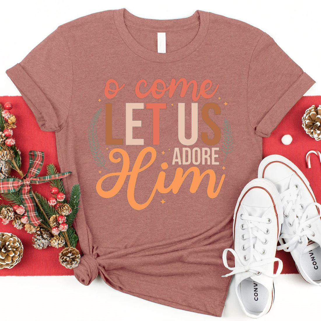 O Come Let Us Adore Him Christian Christmas T-Shirt