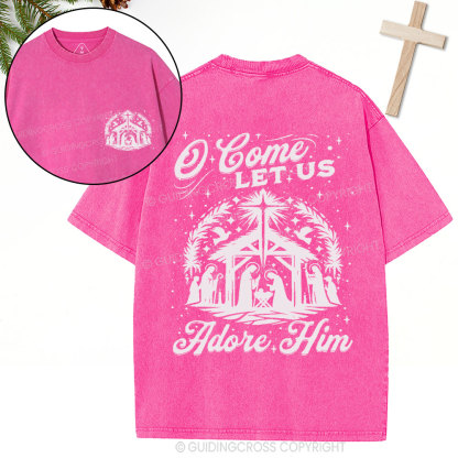 O Come Let Us Adore Him Christian Christmas Washed T-Shirt