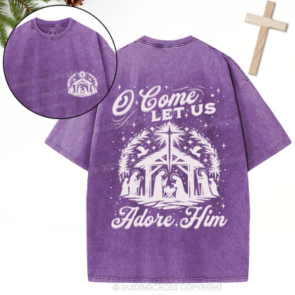 O Come Let Us Adore Him Christian Christmas Washed T-Shirt